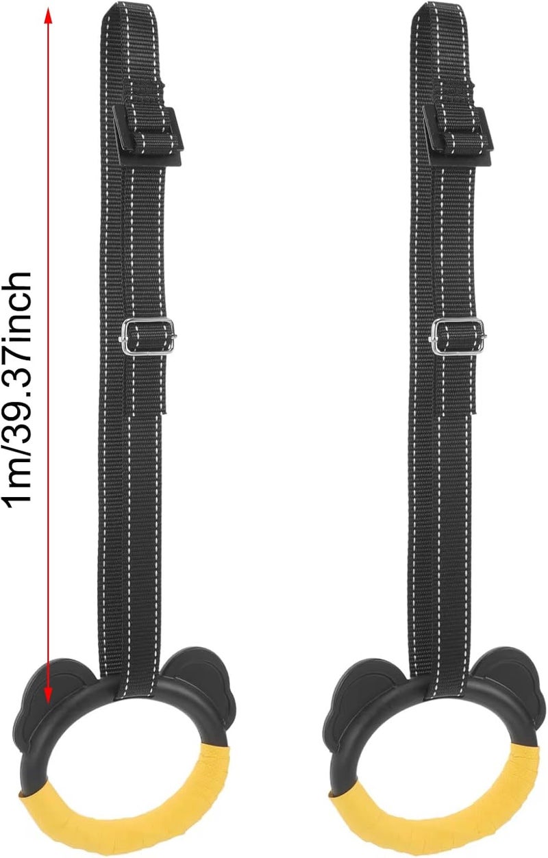 SquEqu Kids Gymnastic Rings with Adjustable Straps Pull up Olympic Rings for Kid‘s Pull Up Bar Doorway Chin up Bar Strength Training Climbing Dome Outdoor Jungle Gym Hanging Stretching Height Increase - Image 2